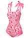 Pink 1960s Strawberry Plaid One-Piece Swimsuit, vintage swimsuit, pin-up swimwear - perfect for women who love vintage and retro fashion