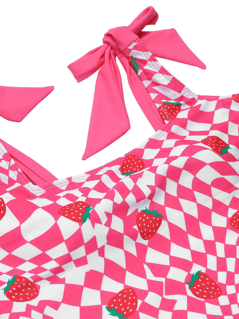 Pink 1960s Strawberry Plaid One-Piece Swimsuit, vintage swimsuit, pin-up swimwear - perfect for women who love vintage and retro fashion