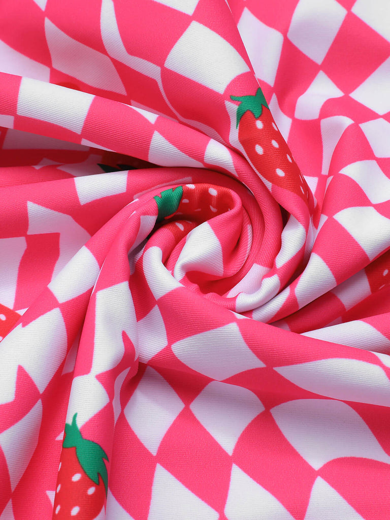 Pink 1960s Strawberry Plaid One-Piece Swimsuit, vintage swimsuit, pin-up swimwear - perfect for women who love vintage and retro fashion