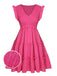 Pink 1960s V-Neck Pleated Ruffles Solid Dress: timeless style reimagined