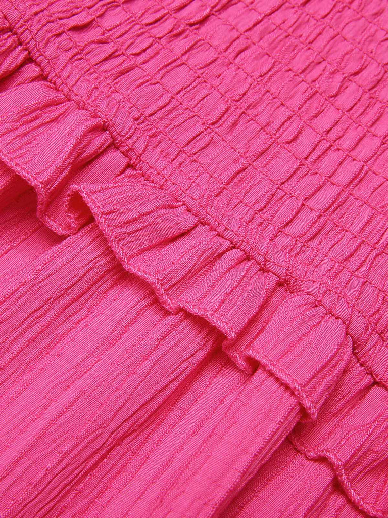 Pink 1960s V-Neck Pleated Ruffles Solid Dress — vintage elegance for the modern woman