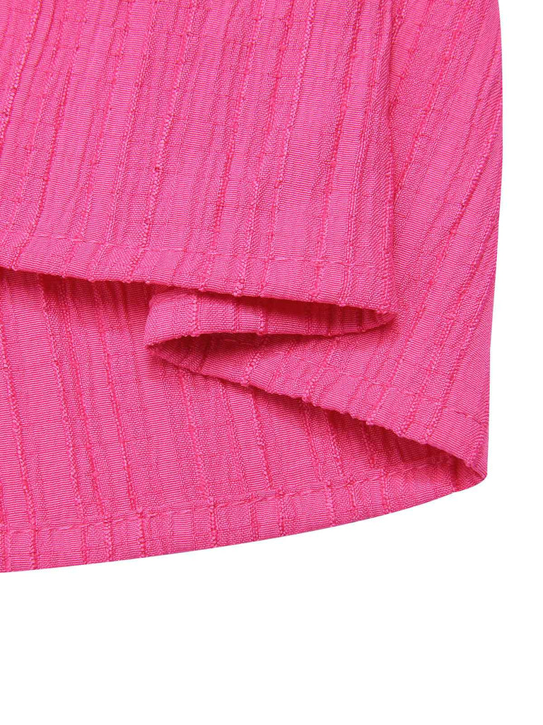Pink 1960s V-Neck Pleated Ruffles Solid Dress: timeless style reimagined
