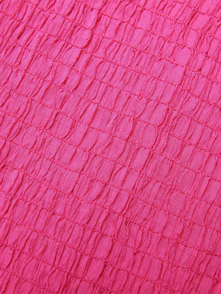 Pink 1960s V-Neck Pleated Ruffles Solid Dress — vintage elegance for the modern woman