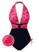 She's wearing Pink 1960s Watermelon Deep V Halter Swimsuit and the whole beach remembers the 1960s