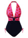 Pink 1960s Watermelon Deep V Halter Swimsuit, vintage swimsuit, pin-up swimwear - perfect for women who love vintage and retro fashion