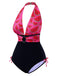 Pink 1960s Watermelon Deep V Halter Swimsuit, vintage swimsuit, pin-up swimwear - perfect for women who love vintage and retro fashion