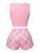 Pink 1970s Baby Girl Tank Top & Plaid Shorts Pajamas, vintage top, retro blouse - perfect for women who love vintage and retro fashion