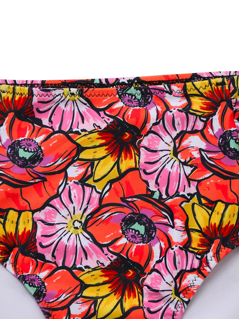 Pink 1970s Boho Floral Cross Neck Swimsuit — because 1970s glamour never goes out of style