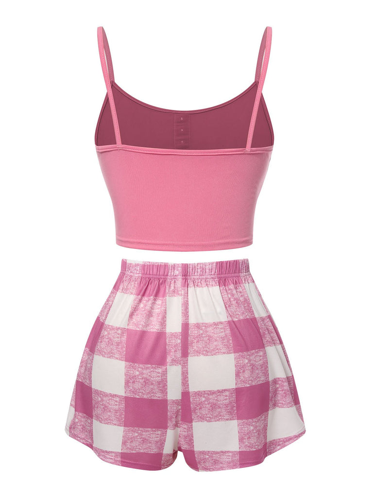 Pink 1970s Camisole Top & Plaid Shorts Pajamas, vintage top, retro blouse - perfect for women who love vintage and retro fashion