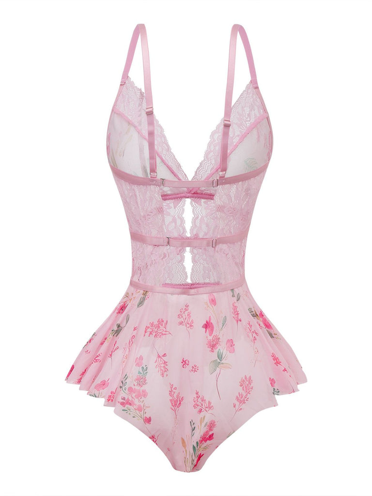 Pink 1970s Floral Lace Sheer Nightgown - vintage nightgown, retro sleepwear