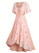 Pink 1970s Floral Ruffled Irregular Hem Dress - vintage dress, retro fashion