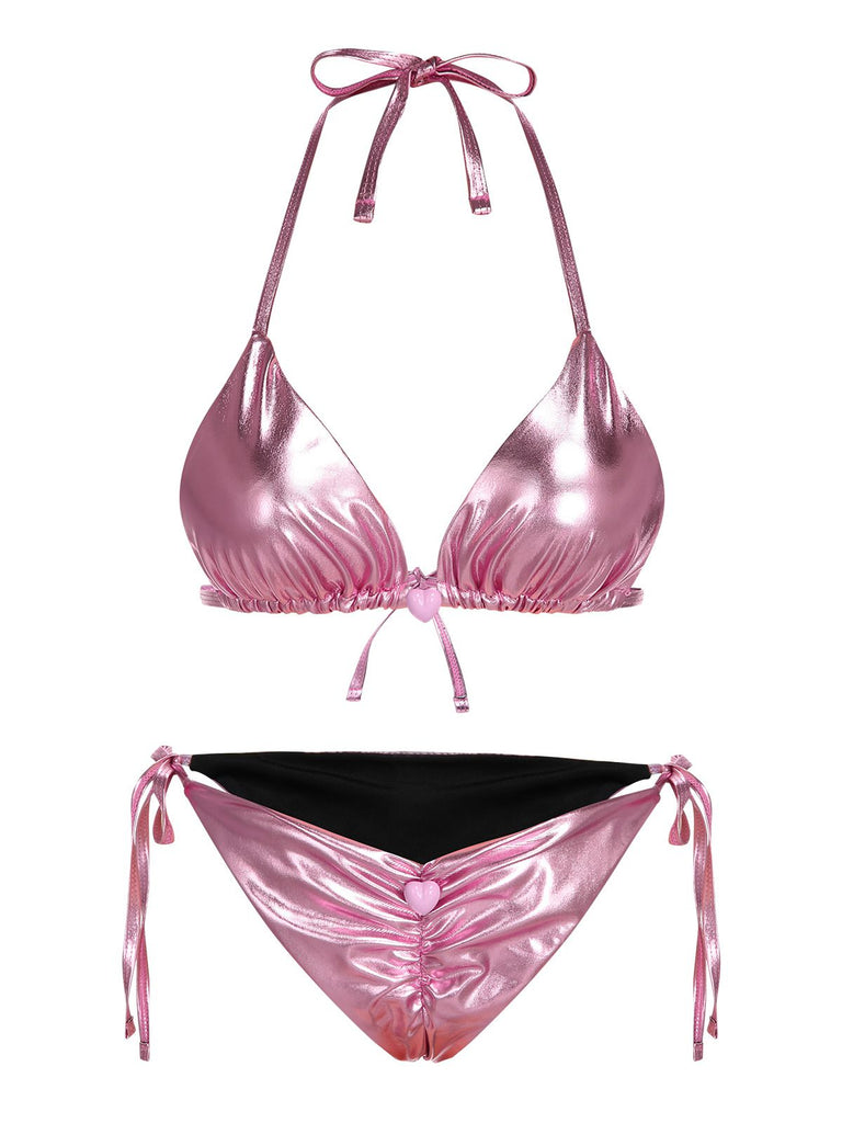 Pink 1970s Metallic 3D Heart Swimsuit, vintage swimsuit, pin-up swimwear - perfect for women who love vintage and retro fashion