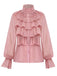 Pink 1980s Chiffon Ruffled High-Neck Blouse - vintage fashion, retro style
