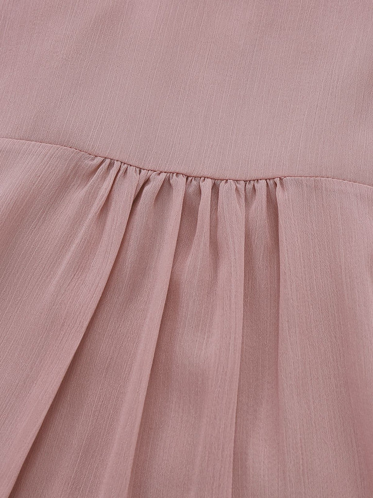 Pink 1980s Chiffon Ruffled High-Neck Blouse - vintage fashion, retro style