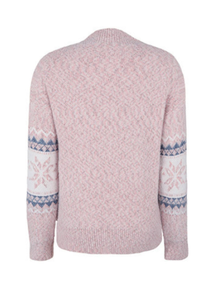Pink 1980s Christmas Snowflake High-Neck Sweatshirt - vintage fashion, retro style