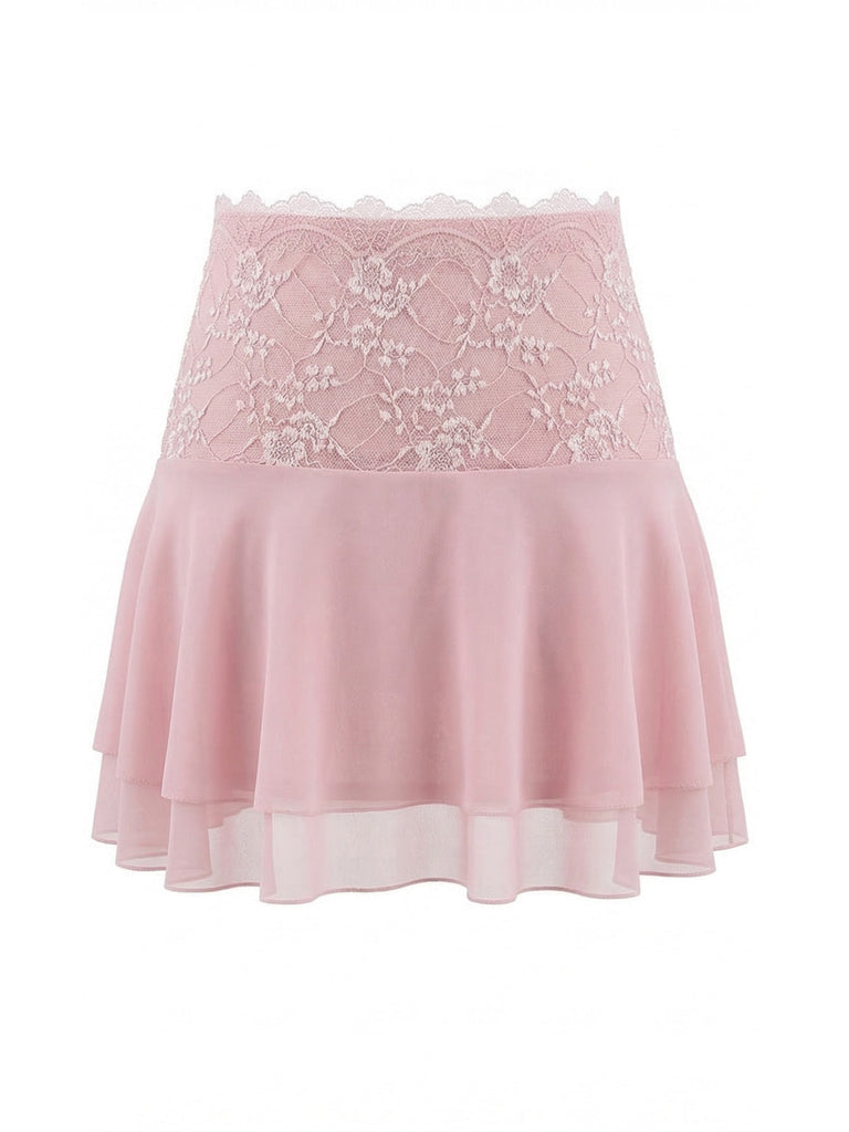 Pink 1980s Lace Embroidered Mini Skirt - vintage skirt, retro style for vintage lovers