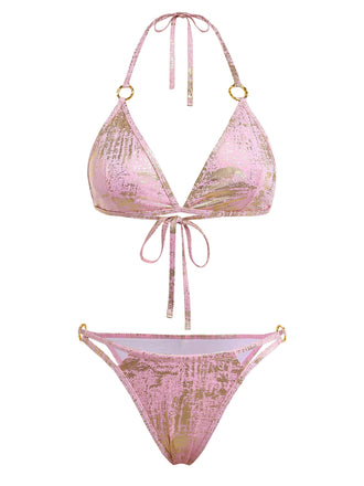 Pink-1980s-Metallic-Ring-Triangle-Halter-Bikini-Set, vintage, retro, swimwear