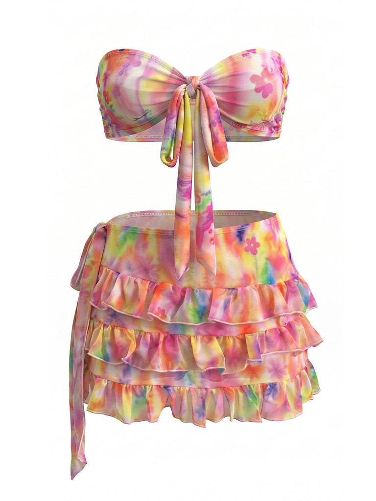 Pink 1980s Tie Dye Floral Bikini Set & Cover-UP - vintage fashion, retro style