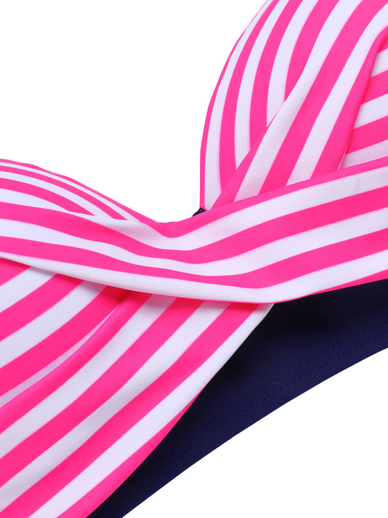 Pink & Blue 1950s Striped Halter Swimsuit: timeless style reimagined