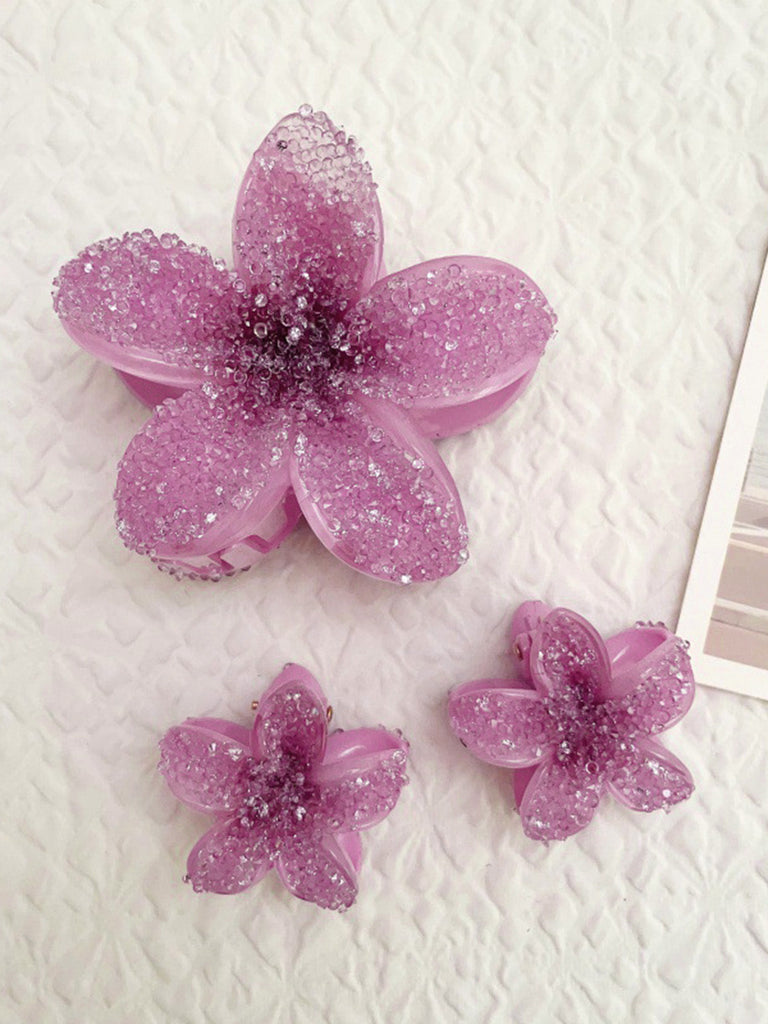 Pink Crystal Flower Hair Clip Set - vintage fashion, retro style