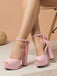 Pink Faux Suede Bow High Block Heel Shoes - vintage shoes, retro heels