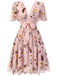 Pink Flowers And Birds Bowknot V-Neck Dress: timeless style reimagined