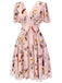 Pink Flowers And Birds Bowknot V-Neck Dress — vintage elegance for the modern woman