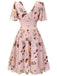 Pink Flowers And Birds Bowknot V-Neck Dress: timeless style reimagined