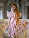 She slips into this Pink Flowers And Birds Bowknot V-Neck Dress and suddenly it's a vintage daydream