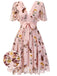 Pink Flowers And Birds Bowknot V-Neck Dress — vintage elegance for the modern woman