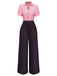 Pink & Gray 1930s Bow Collar Lapel Jumpsuit - vintage jumpsuit, retro fashion