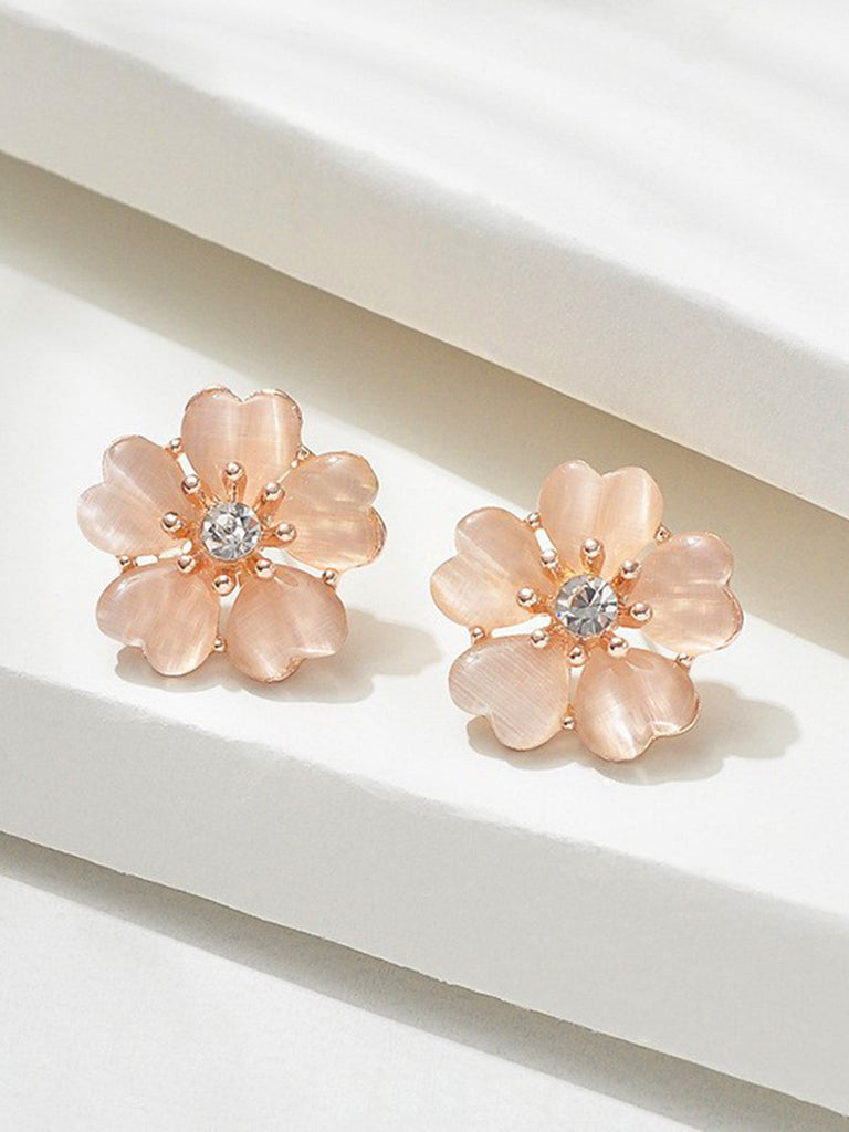 Pink Pendant Crystal Flower Necklace & Earrings Set - vintage fashion, retro style