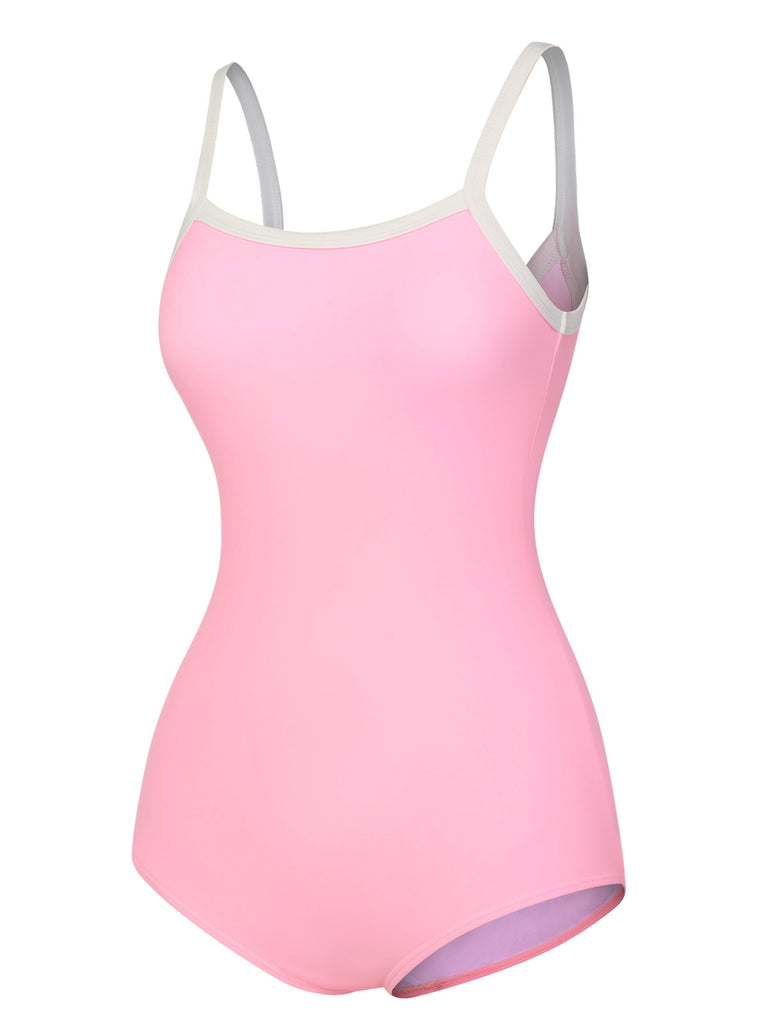 Pink & White 1950s U-Back Strap Swimsuit, vintage swimsuit, pin-up swimwear - perfect for women who love vintage and retro fashion