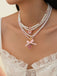 Pink & White Pearl Bow Butterfly Necklace Set - vintage fashion, retro style, pure white