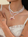 Pink & White Pearl Bow Butterfly Necklace Set - vintage fashion, retro style, pure white