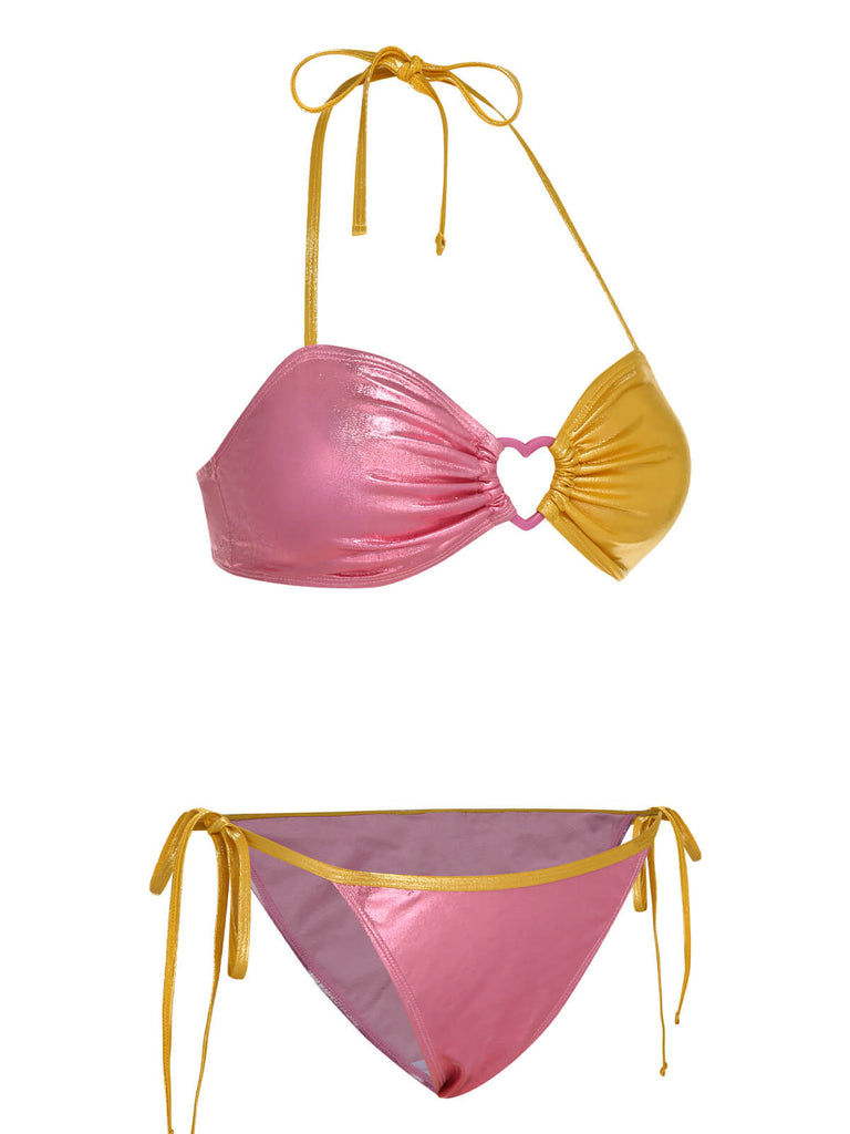 Pink & Yellow 1970s Heart Ring Bikini Set, vintage swimsuit, pin-up swimwear - perfect for women who love vintage and retro fashion