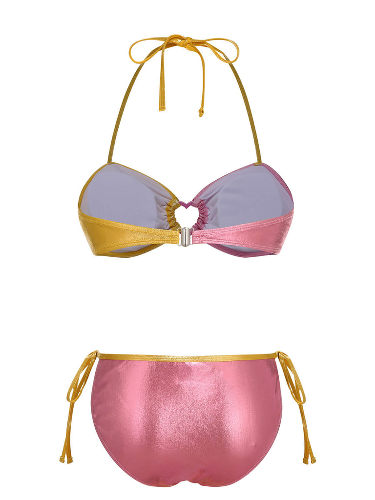 Pink & Yellow 1970s Heart Ring Bikini Set, vintage swimsuit, pin-up swimwear - perfect for women who love vintage and retro fashion