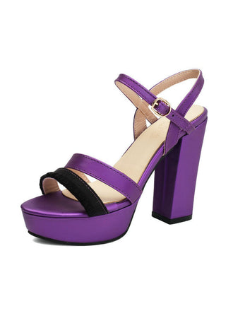 Purple Platform Open Toe Ankle Strap Block Heel Sandals, vintage fashion, retro style, classic design, women, elegant