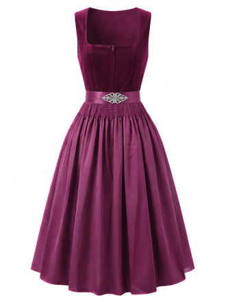 Plum 1950s Square Neck Velvet Polka Dot Dress & Apron, vintage dress, retro fashion, rockabilly, pin-up fashion - vintage inspired fashion