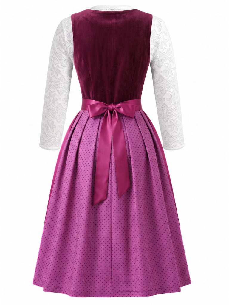 Plum 1950s Square Neck Velvet Polka Dot Dress & Apron & Lace Top, vintage dress, retro fashion, rockabilly, pin-up fashion - vintage inspired fashion