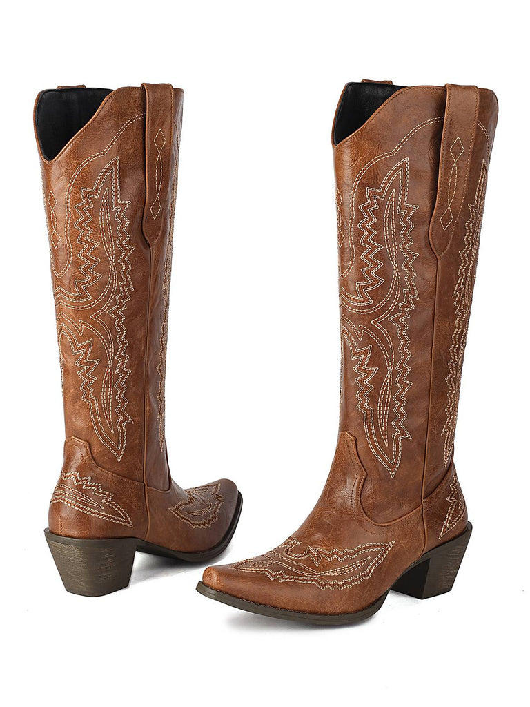 This Pointed Embroidered Cowboy Knee-High Boots wh
