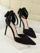 Pointed Toe Bow Strap Satin High Heels Shoes — vintage style that transcends decades