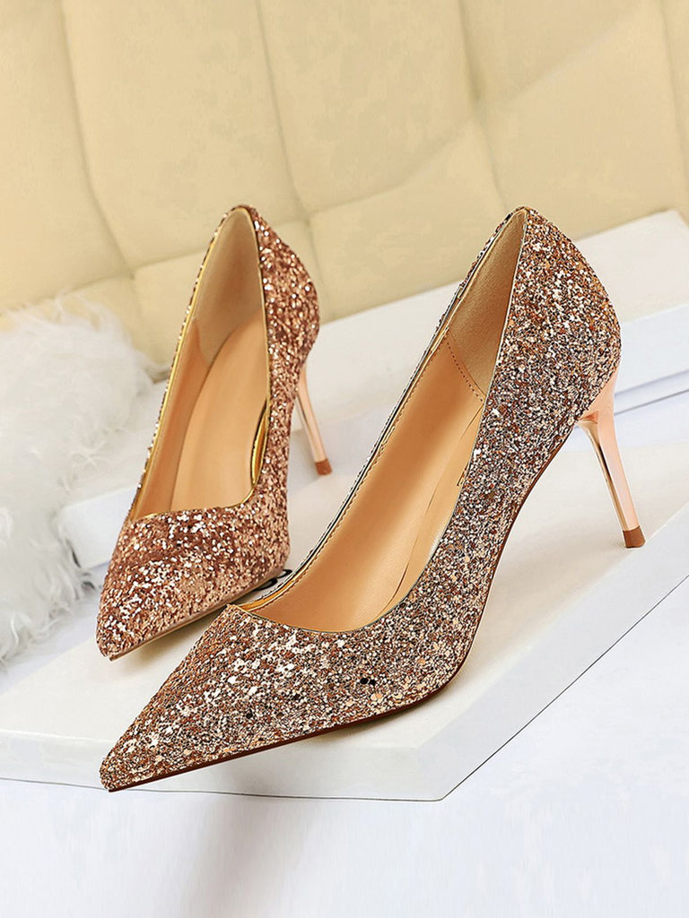Pointed Toe Sequins Glitter High Heels Shoes: timeless vintage elegance she makes her own
