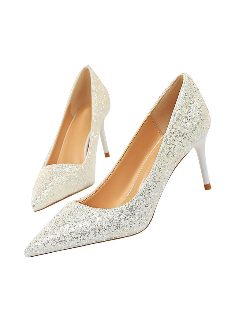 Pointed Toe Sequins Glitter High Heels Shoes — vintage vintage charm for her modern wardrobe