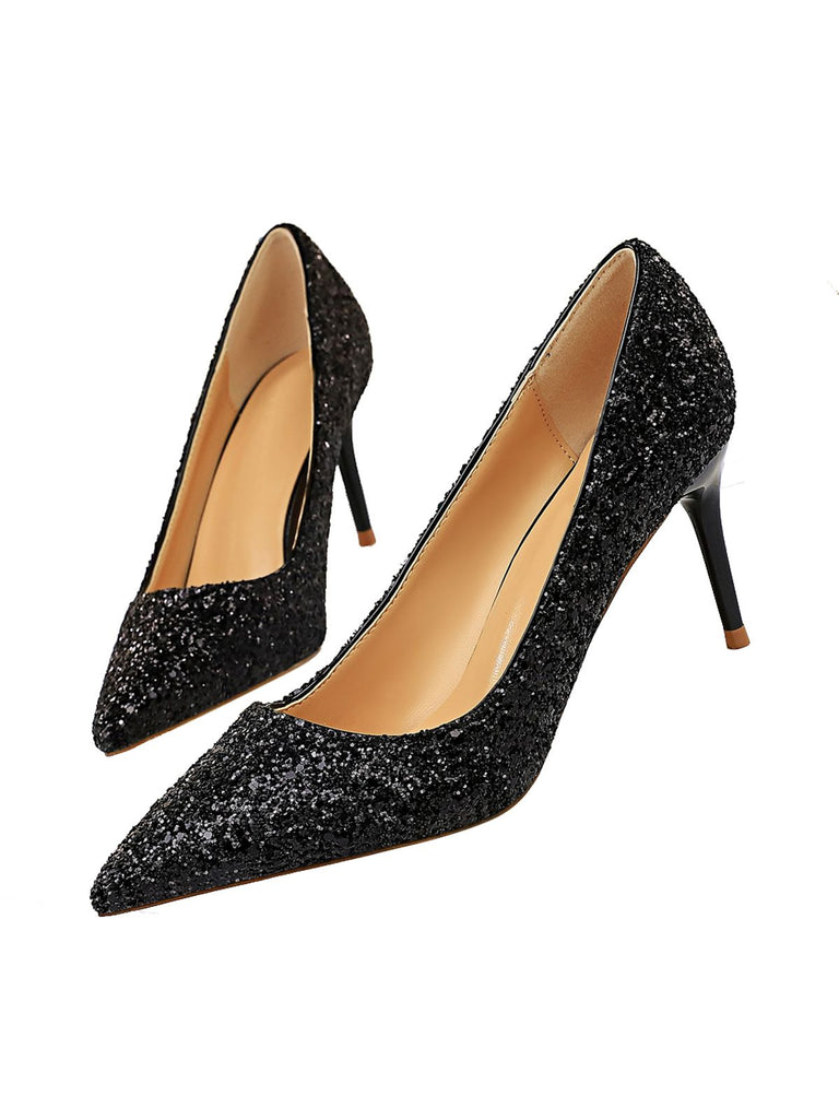 Pointed Toe Sequins Glitter High Heels Shoes — vintage vintage charm for her modern wardrobe