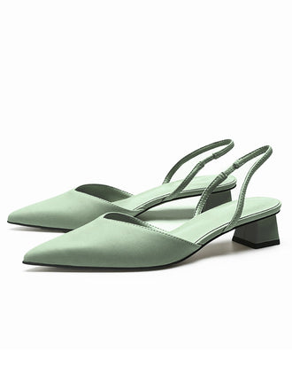 Pointed-Toe Solid Slingback Strap Low Block Shoes - vintage shoes, retro heels for vintage lovers