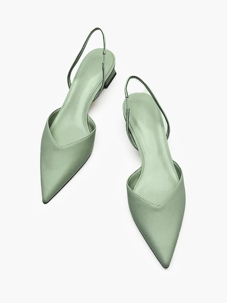 Pointed-Toe Solid Slingback Strap Low Block Shoes - vintage shoes, retro heels for vintage lovers