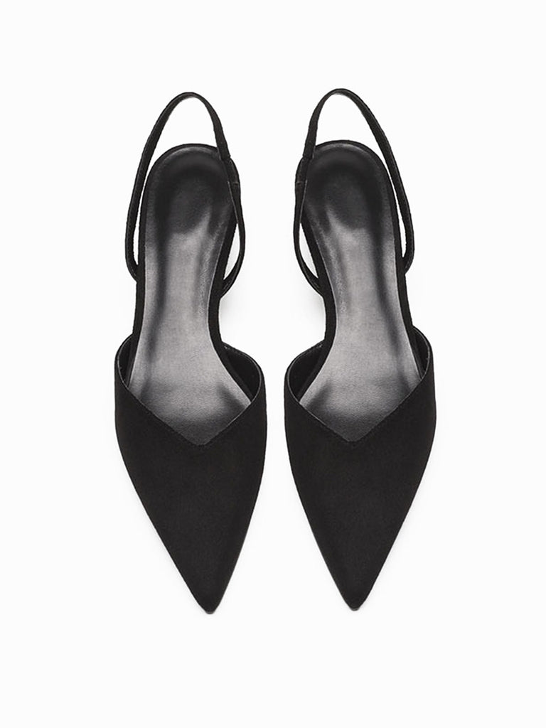 Pointed-Toe Solid Slingback Strap Low Block Shoes - vintage shoes, retro heels for vintage lovers