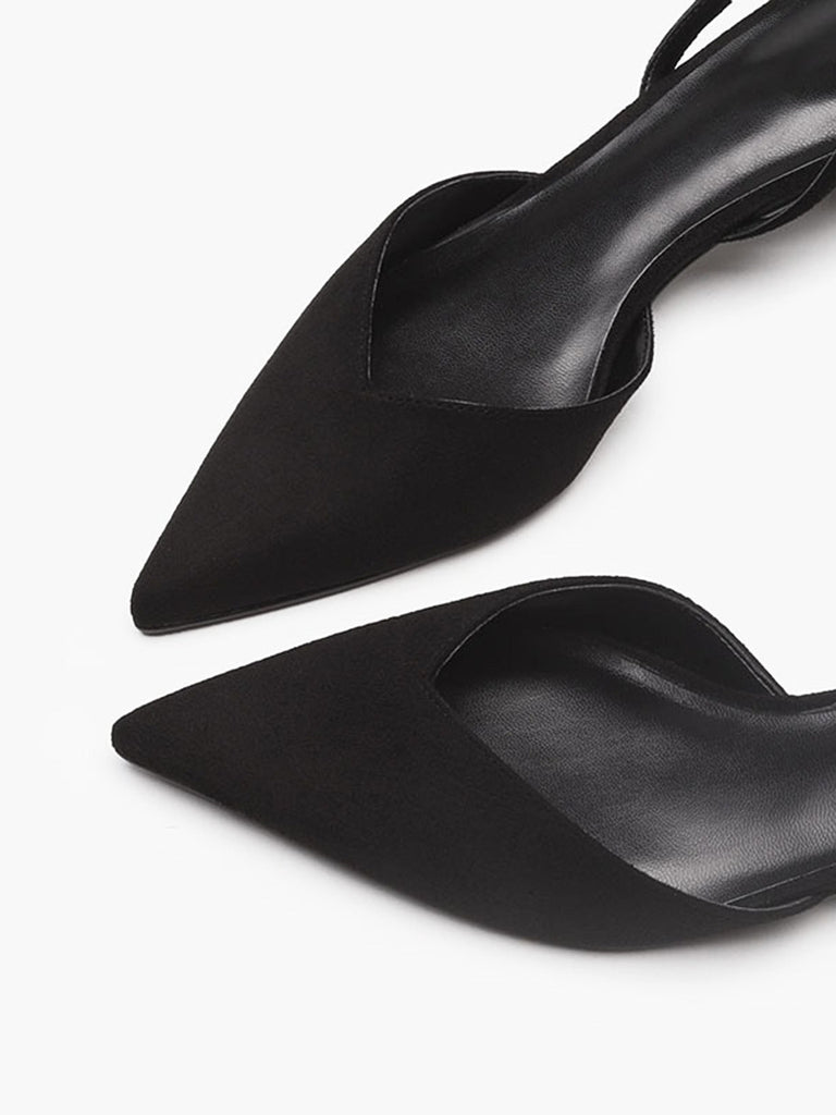 Pointed-Toe Solid Slingback Strap Low Block Shoes - vintage shoes, retro heels for vintage lovers