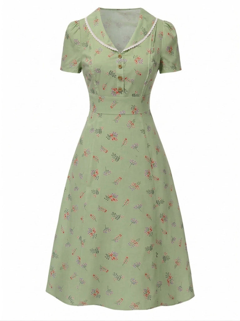 Pure Cotton Blue 1940s Puff Sleeves Floral Dress, vintage dress, retro fashion, floral print - perfect for women who love vintage and retro fashion